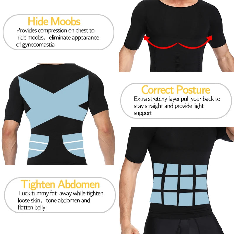Men Weight Loss Shapewear T-Shirt Body Shaper Slimming Compression Shirts Gynecomastia Undershirt Waist Trainer Muscle