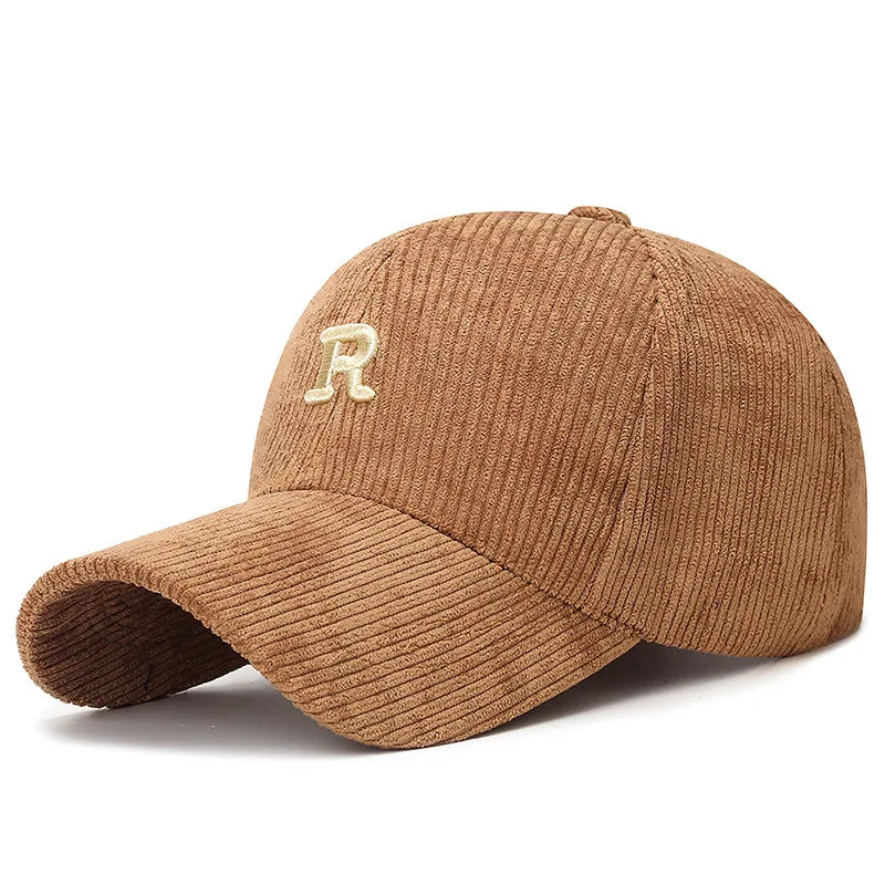 Baseball Cap with 3D Embroidered 'R' Letter Solid Color Adjustable Structured Hat Stylish Fall and Winter Accessory