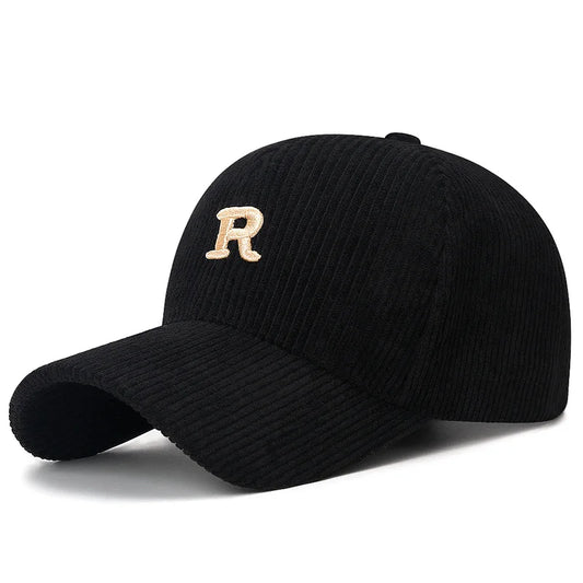 Baseball Cap with 3D Embroidered 'R' Letter Solid Color Adjustable Structured Hat Stylish Fall and Winter Accessory