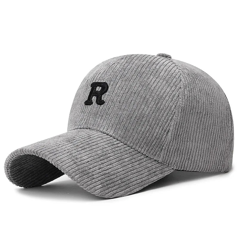 Baseball Cap with 3D Embroidered 'R' Letter Solid Color Adjustable Structured Hat Stylish Fall and Winter Accessory