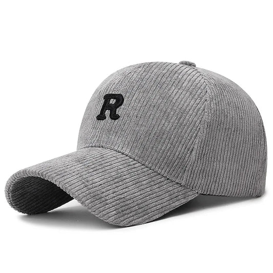 Baseball Cap with 3D Embroidered 'R' Letter Solid Color Adjustable Structured Hat Stylish Fall and Winter Accessory