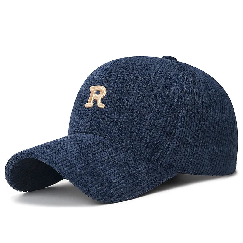 Baseball Cap with 3D Embroidered 'R' Letter Solid Color Adjustable Structured Hat Stylish Fall and Winter Accessory