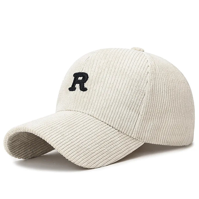 Baseball Cap with 3D Embroidered 'R' Letter Solid Color Adjustable Structured Hat Stylish Fall and Winter Accessory