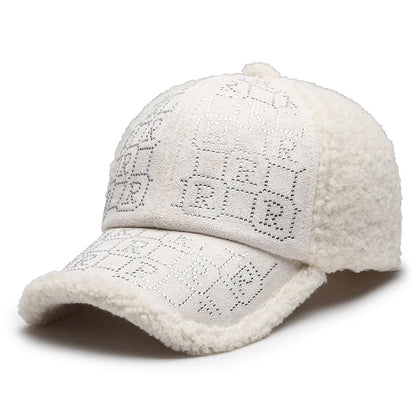 1pc Autumn and Winter Fashion Simple Casual Anti-ultraviolet Thickened Plush Suede Splicing Diamond Baseball Cap,Warm Comfortabl